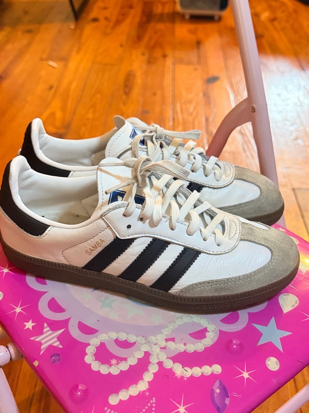 adidas White and Black Samba Sneakers with Gray Suede